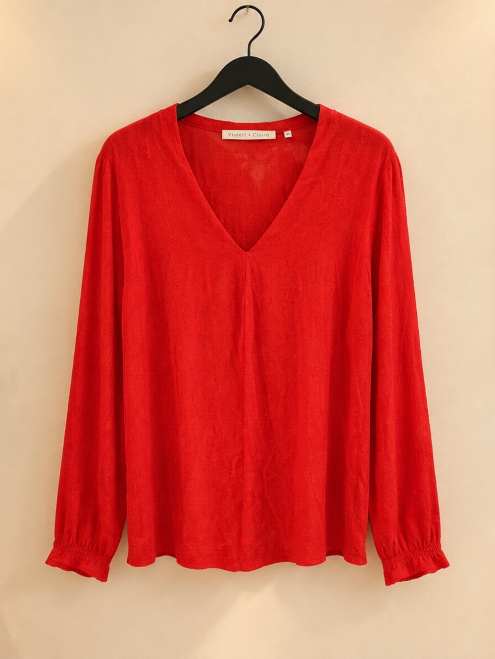 Violet & Claire Bright Red V-Neck Long Sleeve Blouse